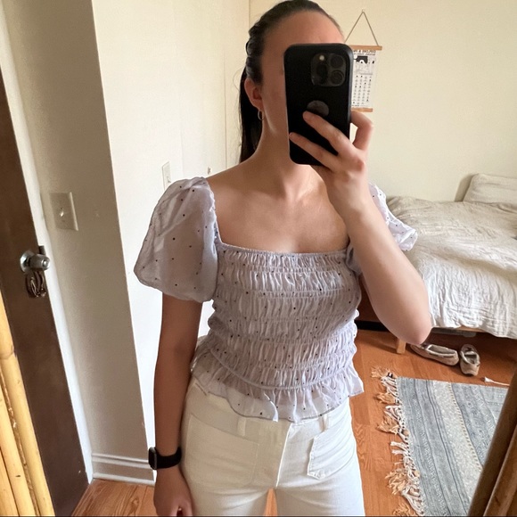 Zara Sheer Lavender Puff Sleeve Blouse - Picture 1 of 12